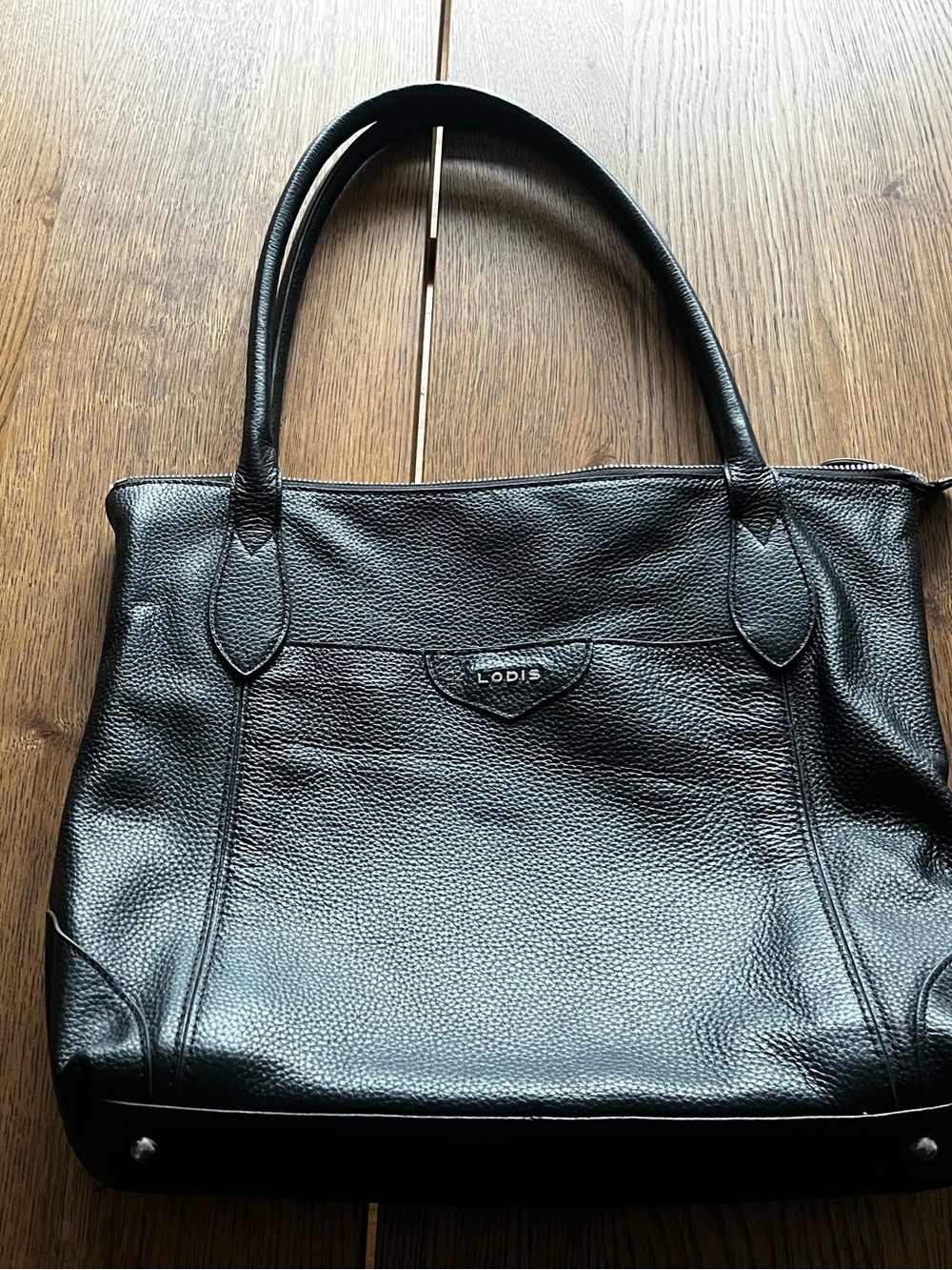 Lodis Siera Black Pebbled Leather Tote with Double Handles NWOT